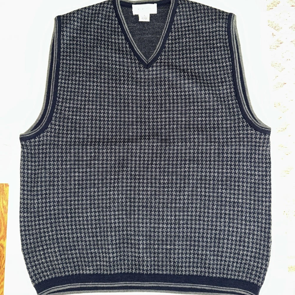Vtg Sweater Vest Full Fashioned Murano Wool Blend Mens Sz M Italy Hounds Tooth